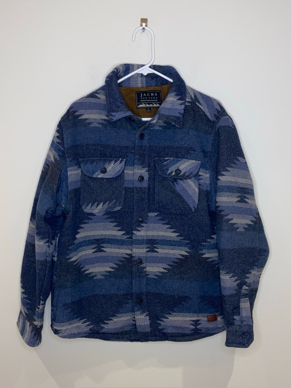 Jachs Blue‎ Patterned Blanket Wool Blend Shirt Jacket Mens M Shacket